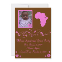 Pink/Brown Ethiopian Adoption Announcement Card