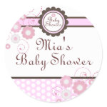 Pink &amp; Brown Floral Design Baby Shower Sticker