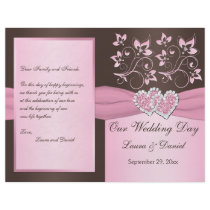 Pink, Brown Floral, Hearts Wedding Program Flyers
