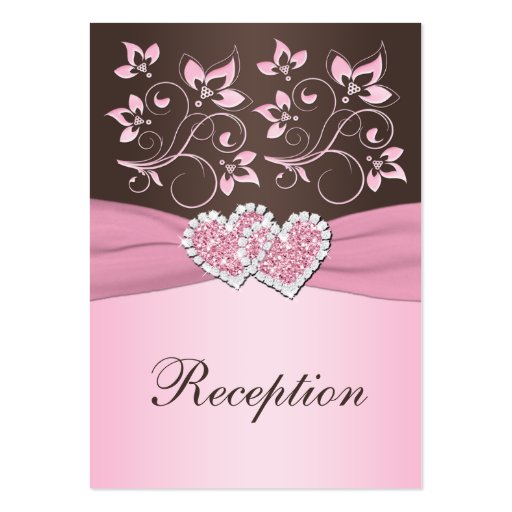 Pink, Brown Floral Joined Hearts Enclosure Card Business Cards