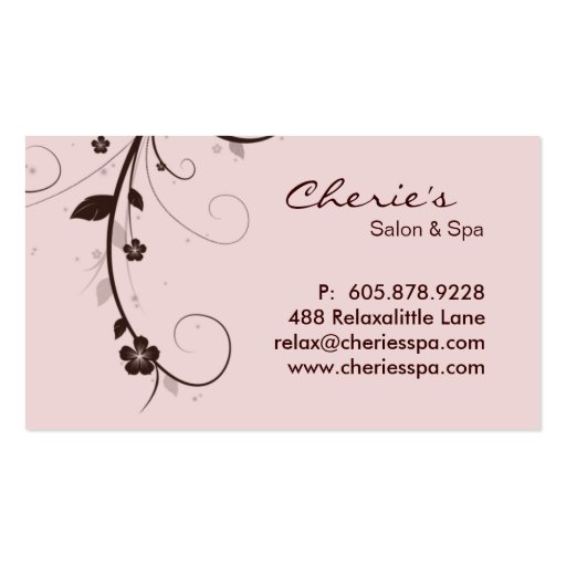 Pink Brown Floral Swirls business card (back side)