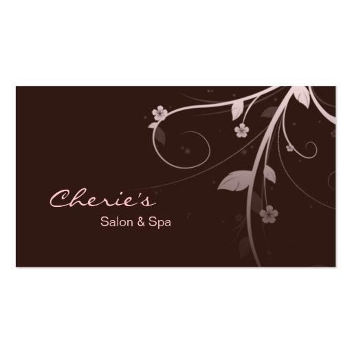 Pink Brown Floral Swirls business card (front side)