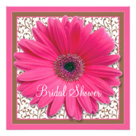 Pink Brown Gerbera Daisy Bridal Shower Invitation