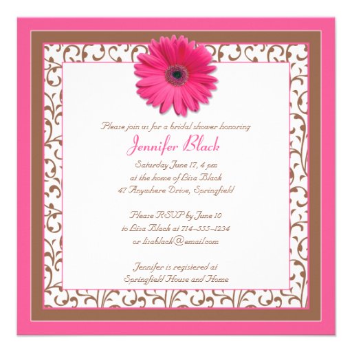 Pink Brown Gerbera Daisy Bridal Shower Invitation