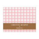 Pink brown gingham lined custom name recipe card postcard