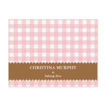 Pink brown gingham lined custom name recipe card postcards