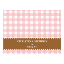 Pink brown gingham lined custom name recipe card postcards