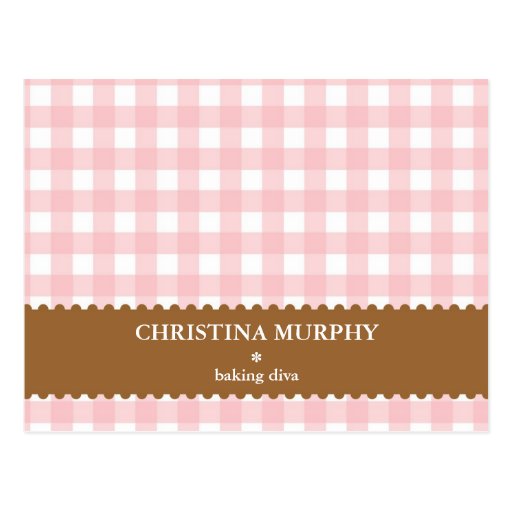 Pink brown gingham lined custom name recipe card postcards