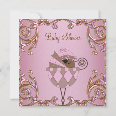 Baby Shower Invitations Brown  Pink on Pink Brown Gold Lace Baby Girl Shower Invtations Custom Invitations By