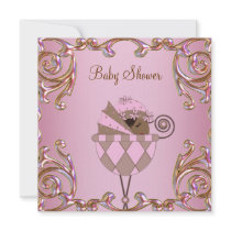 Pink Brown Gold Lace Baby Girl Shower Invtations Custom Invitations