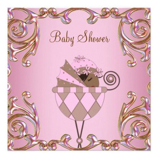 Pink Brown Gold Lace Baby Girl Shower Invtations Custom Invitations