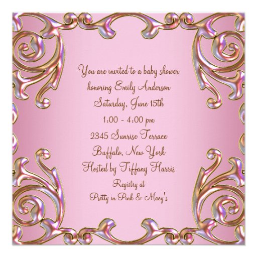 Pink Brown Gold Lace Baby Girl Shower Invtations Custom Invitations