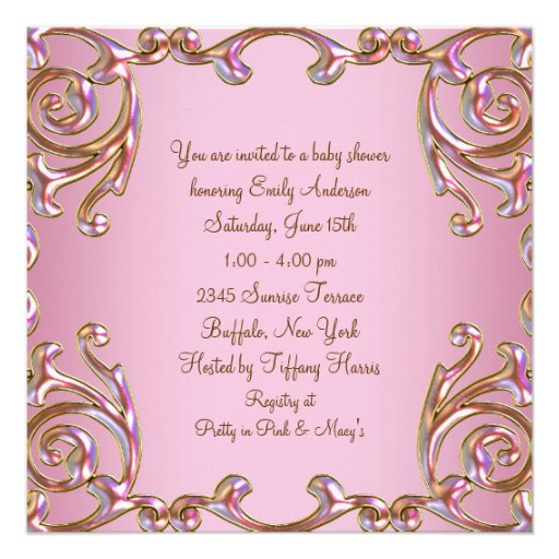 Pink Brown Gold Lace Girl Baby Shower Invitations