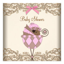 Pink Brown Lace African American Baby Girl Shower Custom Invite