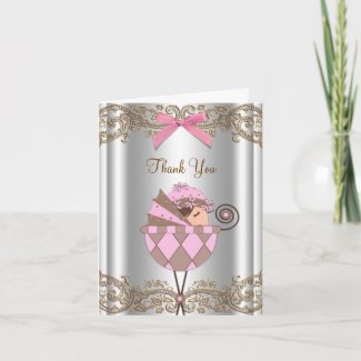 Pink Brown Lace Baby Shower Thank You Cards card