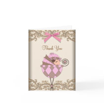 Pink Brown Lace Baby Shower Thank You Cards