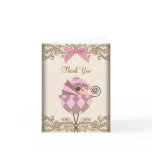Pink Brown Lace Baby Shower Thank You Cards