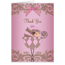 Pink Brown Lace Baby Shower Thank You Cards
