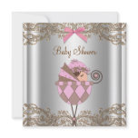 Pink Brown Lace Girl Baby Shower Invite