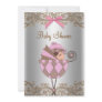 Pink Brown Lace Girl Baby Shower Invite
