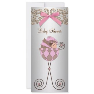 Pink Brown Lace Girl Baby Shower invitation