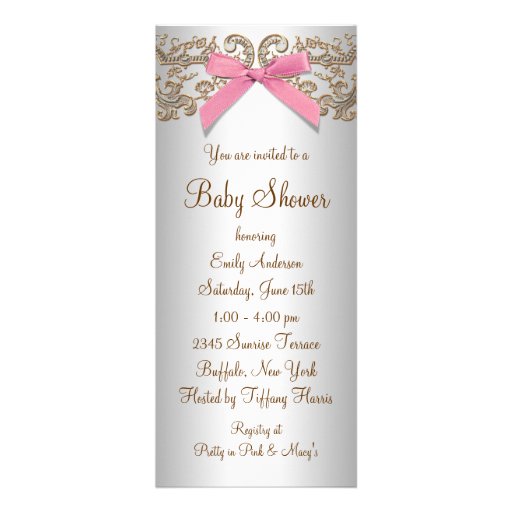 Pink Brown Lace Girl Baby Shower Invitations