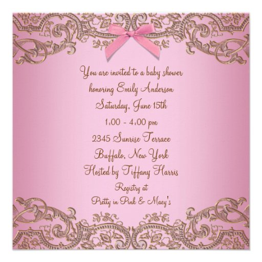 Pink Brown Lace Girl Baby Shower Invitations