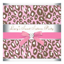 Pink Brown Leopard Sweet 16 Party Custom Invites