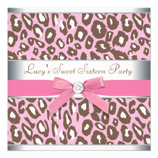 Pink Brown Leopard Sweet 16 Party Custom Invites