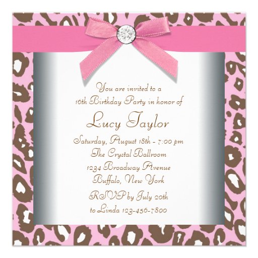 Pink Brown Leopard Sweet 16 Party Custom Invites