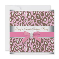 Pink Brown Leopard Sweet 16 Party Custom Invites