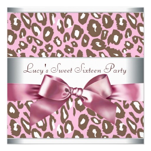 Pink Brown Leopard Sweet Sixteen Birthday Party Personalized Invite