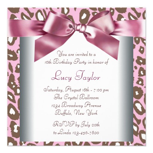 Pink Brown Leopard Sweet Sixteen Birthday Party Personalized Invite