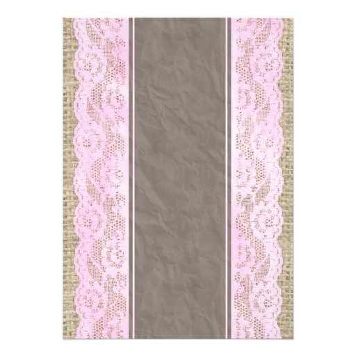 Pink Brown Linen Burlap Lace Bridal Shower Invites
