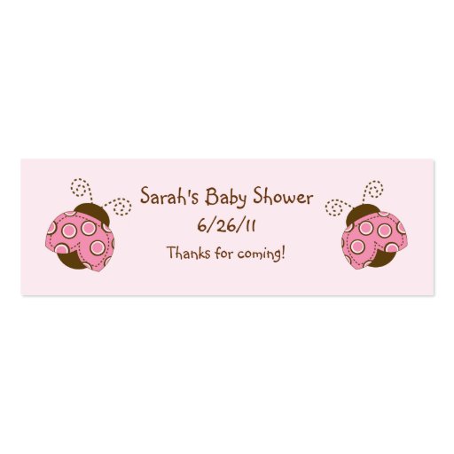 Pink & Brown Mod Ladybug Baby Shower Favor/Tags Business Card (front side)