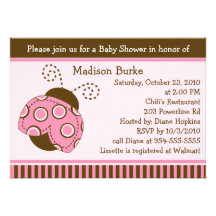 Pink & Brown Mod Ladybug Baby Shower Invitation