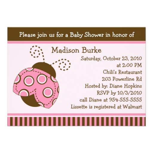 Pink & Brown Mod Ladybug Baby Shower Invitation (front side)