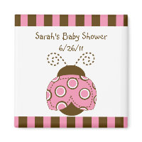 Pink &amp; Brown Mod Ladybug Baby Shower Magnet