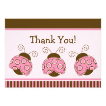 Pink & Brown Mod Ladybug Baby Shower Thank You Custom Invitation