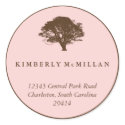 Pink brown oak tree circle custom address label sticker