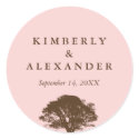 Pink brown oak tree wedding favor label seal sticker