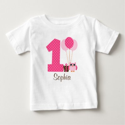 Pink Brown Owl Polka Dot 1st Birthday Girl T-shirt