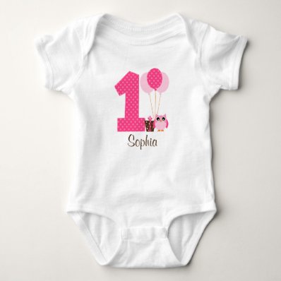 Pink Brown Owl Polka Dot 1st Birthday Girl Tshirts