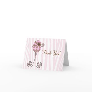 Pink Brown Pink Zebra Baby Shower Thank You Cards card