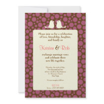 Pink & Brown Polka-dot Lovebirds Invitation