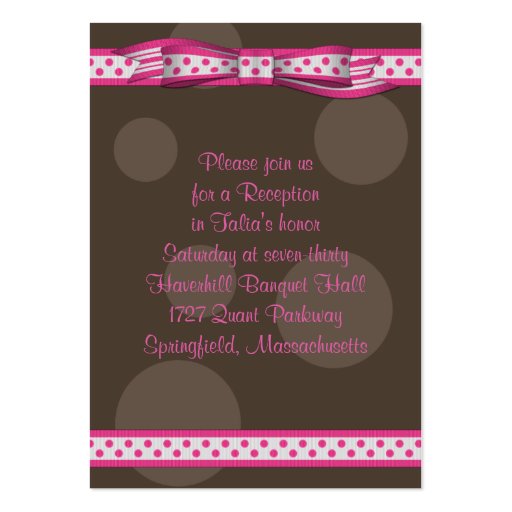 Pink & Brown Polka Dots Bat Mitzvah Reception Card Business Card Templates