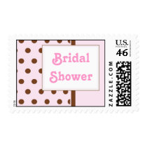 Pink & Brown Polka Dots - Bridal Shower postage by plannedtoperfection Pink & Brown Polka Dots - Bridal Shower postage