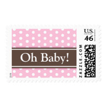 Pink brown polka dots girls Oh Baby shower stamp