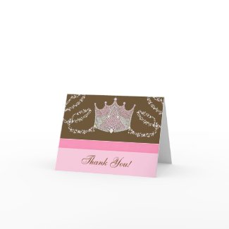 Pink Brown Princess Thank You Cards