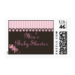 Pink & Brown Rattle Design Baby Shower Stamp